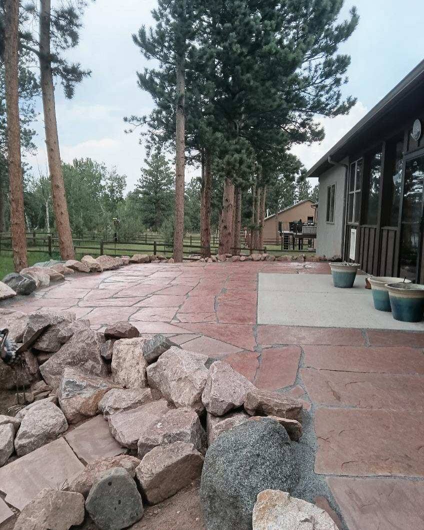 Natural stone pathway with river rock border